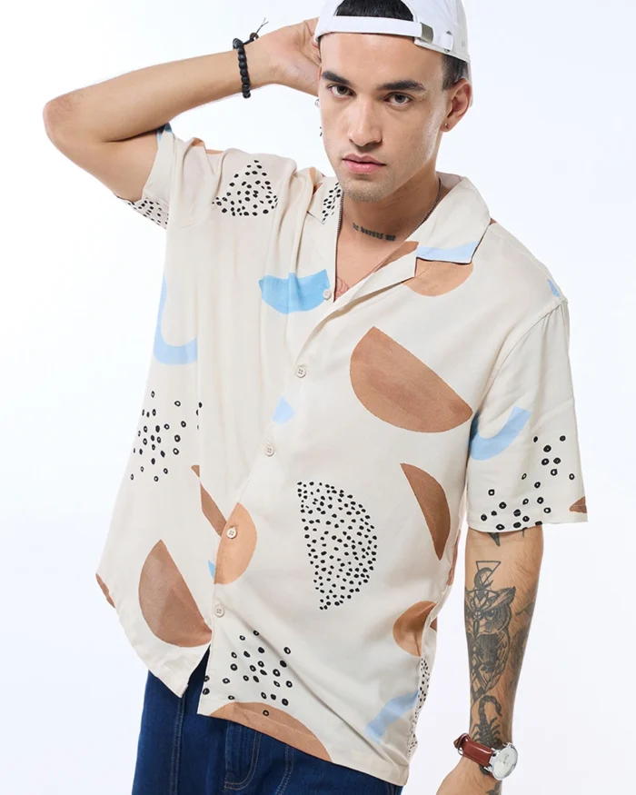 Men's Beige All over Printed Oversized Shirt