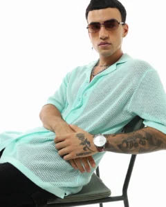 Men's Blue Textured Oversized Shirt
