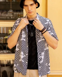 Men's White& Black printed Oversized Shirt